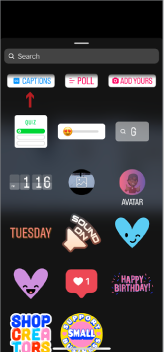 Instagram screenshot - Add captions - Choose
between the various captions options, and move around the text on the video.