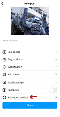 Screenshot of first step add Alt-Text, which going into Advanced Settings