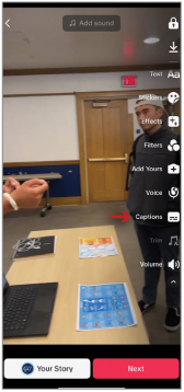 TikTok Screenshot - Step 2: Select “Captions”. Edit or re-write the captions of your video.